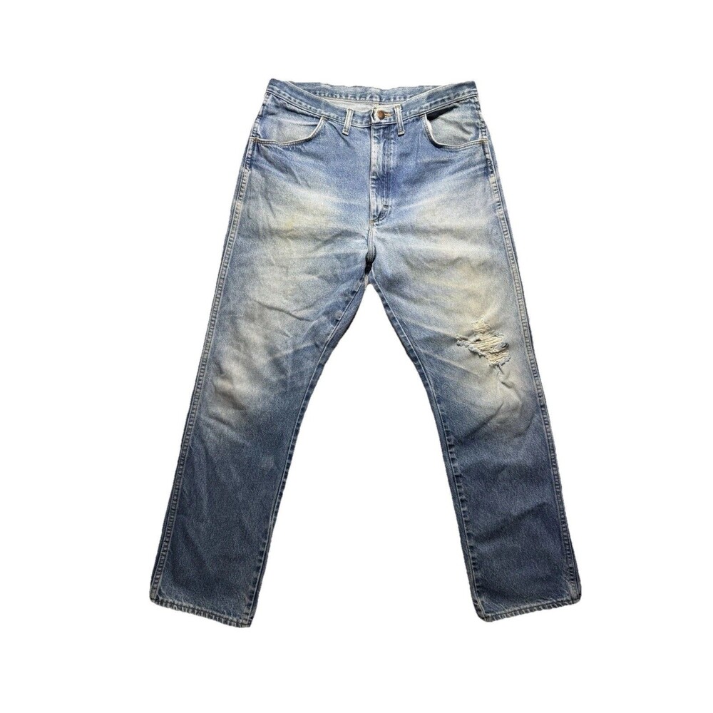 VTG Rustler Jeans Men’s 34x32 Blue Denim Distressed Faded‎ Whiskered Grunge Work - Picture 2 of 16